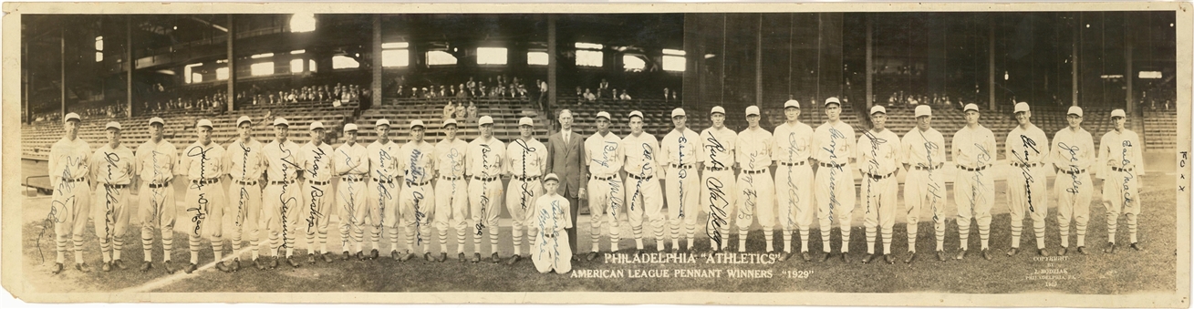 1929 World Champion Philadelphia As Original 27 Signature Team Signed Panoramic Photo Including Jimmie Foxx, Eddie Collins, Al Simmons, and Lefty Grove (Jimmie Foxx Family Provenance & Beckett)